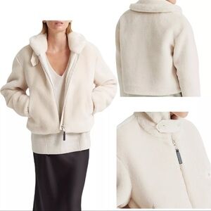 Club Monaco Women's Ivory Cropped Faux Fur Jacket Size M Retail $298